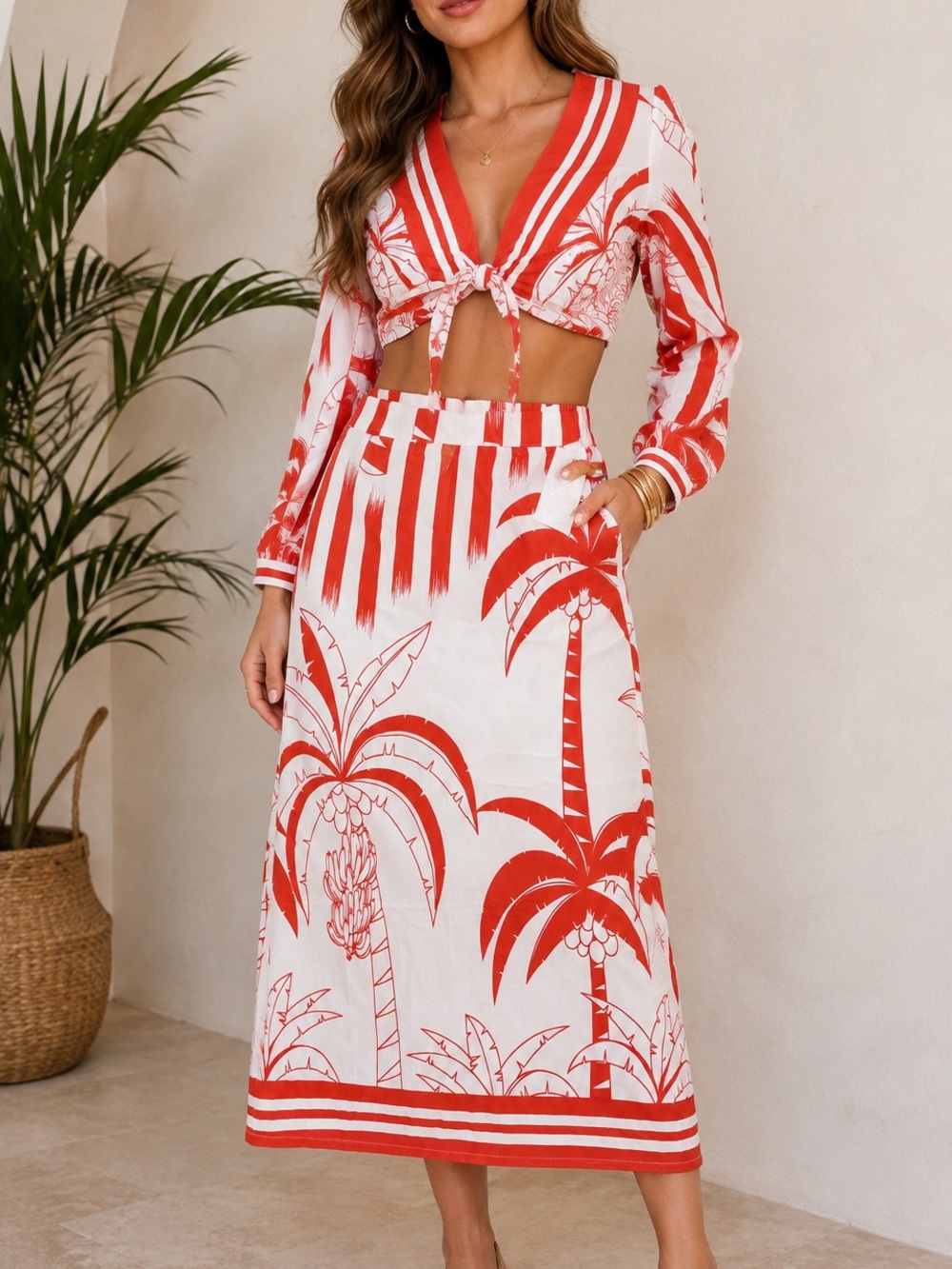 Red & White Tropical Two-Piece Set MILK&HONEY